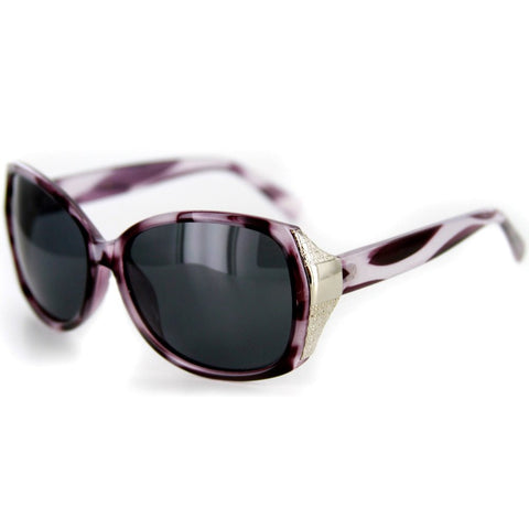 Vagabond Designer Polarized Sunglasses with Patterned Frames and Large Lenses for Stylish Women (Purple w/ Smoke)