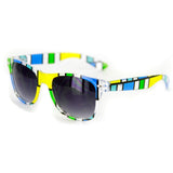 "Blocks" Trendy Wayfarer Unisex Sunglasses with Multi-Colored Retro Frames