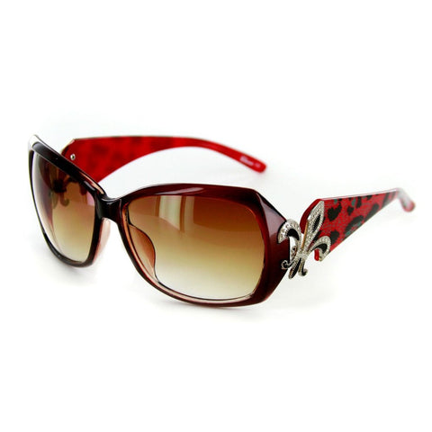 Baton Rouge 1226 Women's Designer Sunglasses with Stylish Patterned Frames with Fleur de Lis Emblem and Large Lenses (Red Animal + Amber)