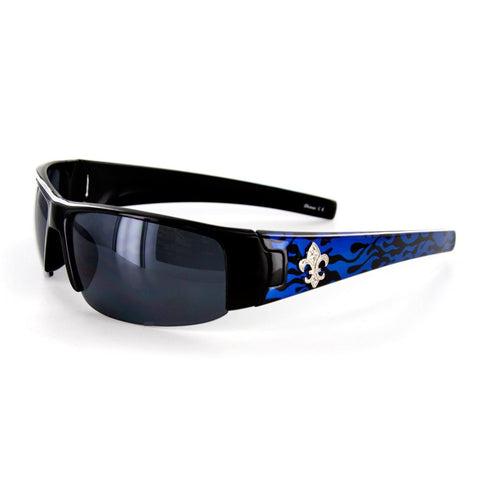 Marseilles Designer Sunglasses with Flame Pattern and Fleur de Lis Emblem