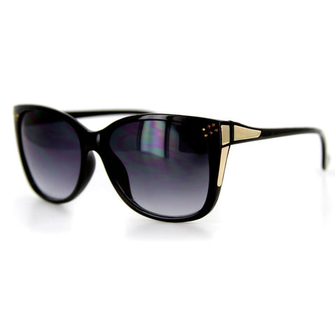 "Stella" Trendy Wayfarer Sunglasses, Crystals, Gold Accents-Large Lens - 100%UV