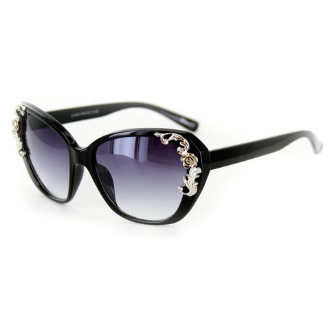 "Rose" Vintage-Inspired Sunglasses with Floral Embellishment - 100% UV