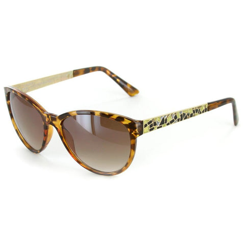 "Mosaic" Fashion Cateye Sunglasses with Patterned Temples for Stylish Women (Tortoise w/ Amber)