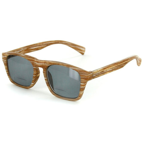 "Rickshaw" Bifocal Reading Wayfarer Sunglasses with Faux Wood Finish for Stylish Men and Women