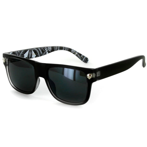 "Tribal Way" Wayfarer Sunglasses with Skull Emblem and Graffiti Pattern - Unisex