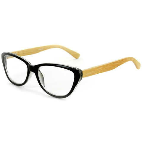 "Zen Valley" Cateye Wayfarer Reading Glasses with Woodgrain Temples for Women