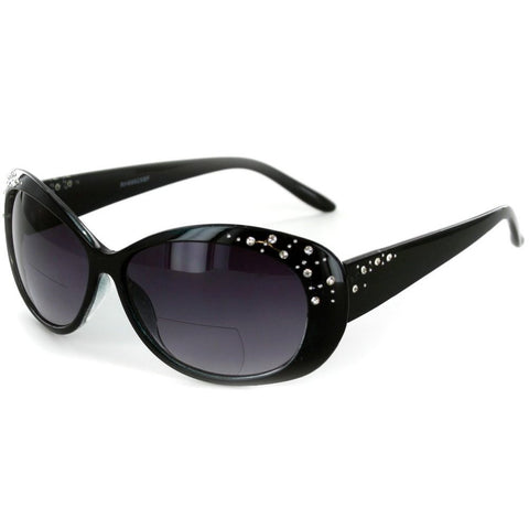 "Sea Dreams" Butterfly Reading Sunglasses with Interior Bifocal and Crystals for Women (Black +1.00)