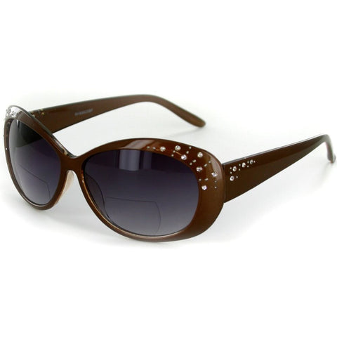 "Sea Dreams" Butterfly Reading Sunglasses with Interior Bifocal and Crystals for Women (Brown +1.00)